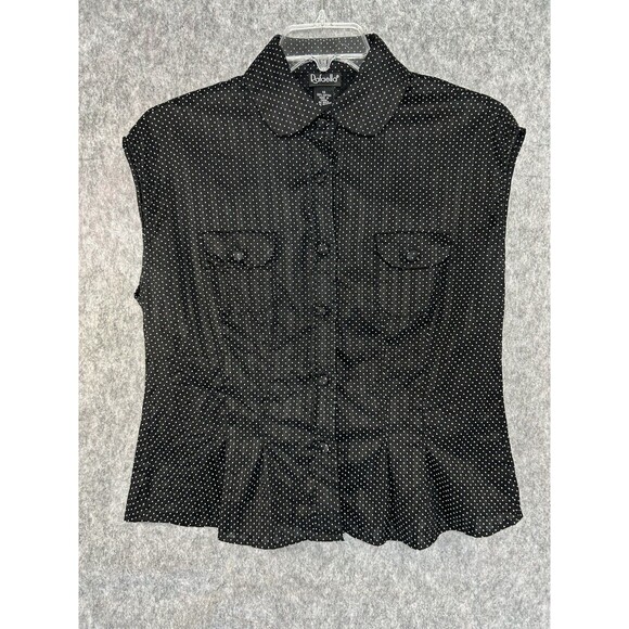 Rafaella Top Black Polka Dot Button Up Sleeveless Blouse Womens Size 14 Business - Picture 1 of 9
